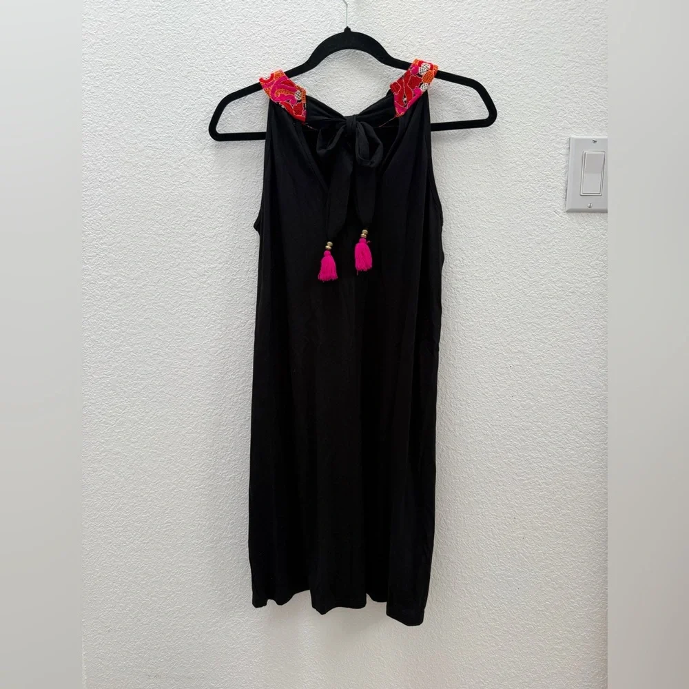 Anabella Black Dress with Pink and Orange Embroidered Neckline size S/M - Picture 3 of 8